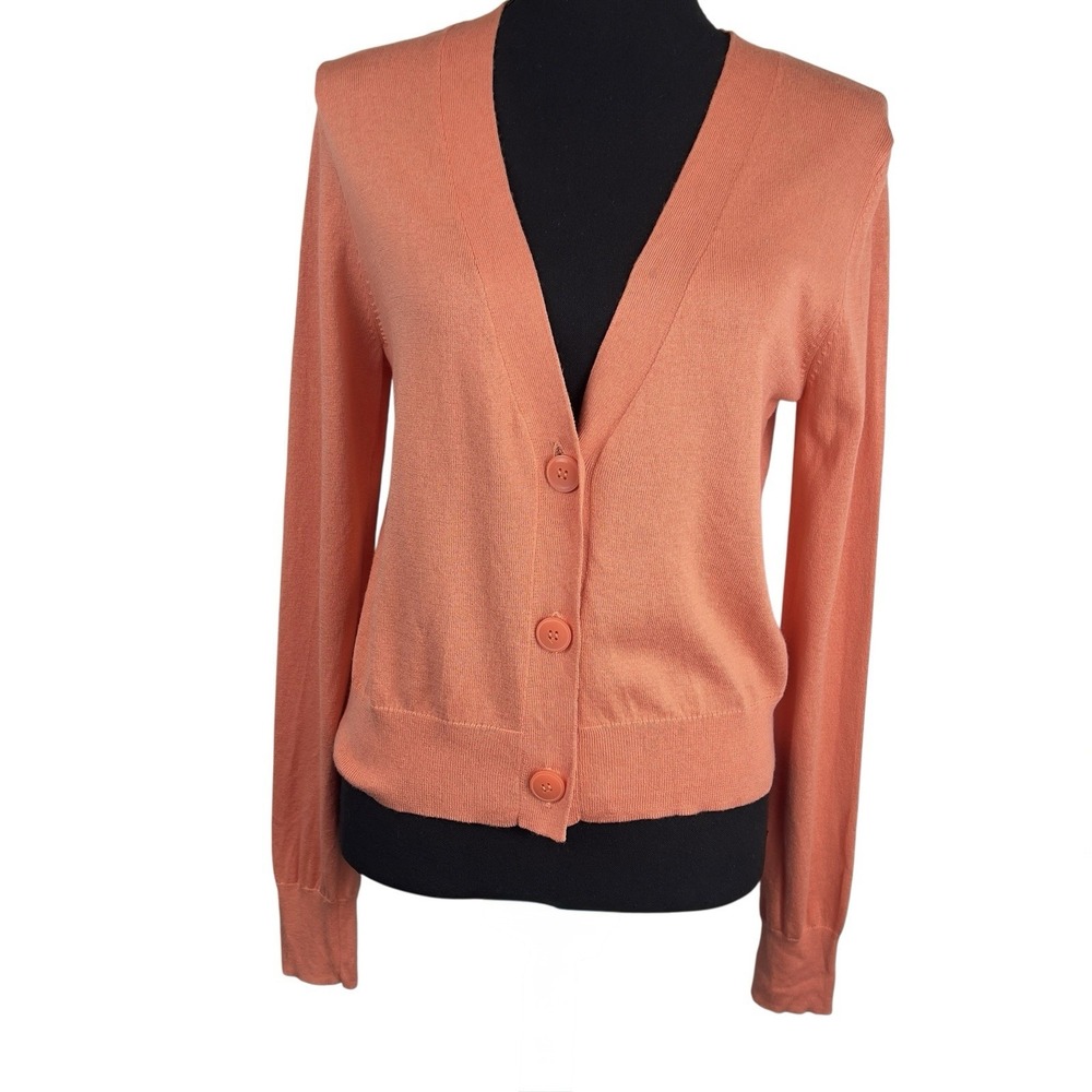 Nordstrom Halogen Cardigan Button-Down Sweater Organic Cotton Knit Coral Small‎